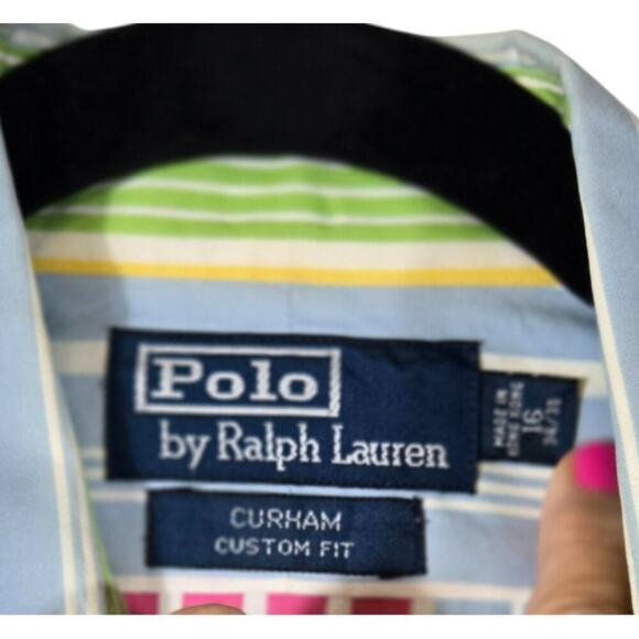 Polo by Ralph Lauren Size 16 Men's Curham Custom Fit Stripe Shirt Multicolor - Picture 4 of 7